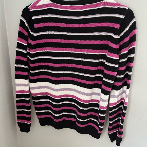 EWM Black and Pink V-Neck Striped Sweater - Picture 2 of 9